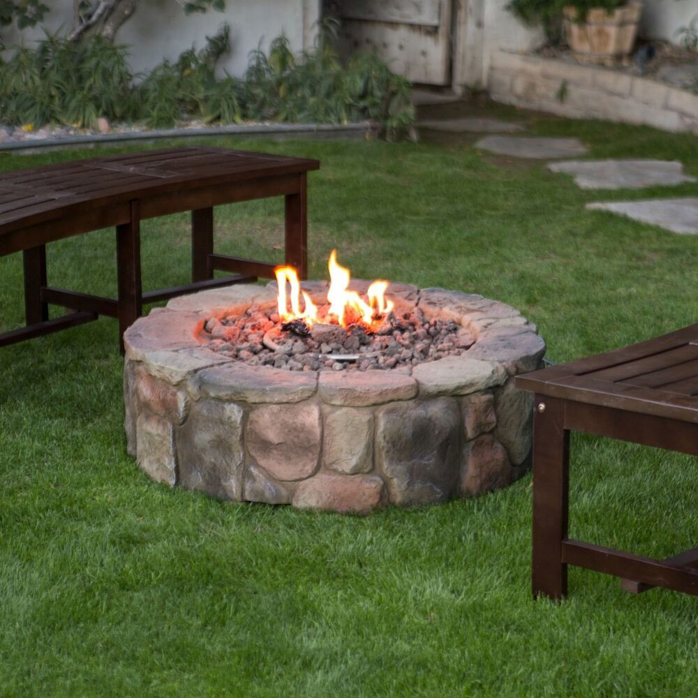 Outdoor Stone Fire Pit
 Outdoor Propane Fire Pit Backyard Patio Deck Stone