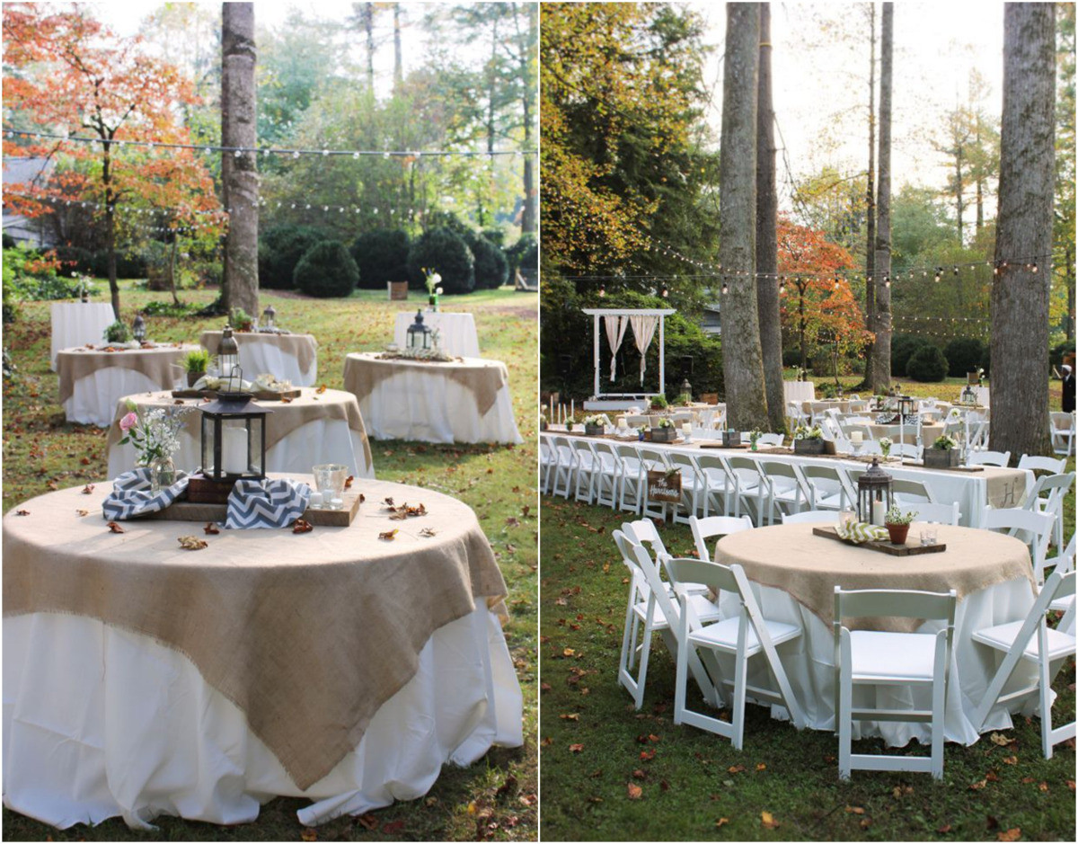 Outdoor Wedding Table Decorations
 Backyard rustic wedding reception idea via