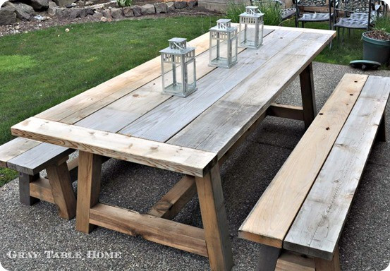 Outdoor Wood Table DIY
 Reclaimed Wood Outdoor Dining Table and Benches