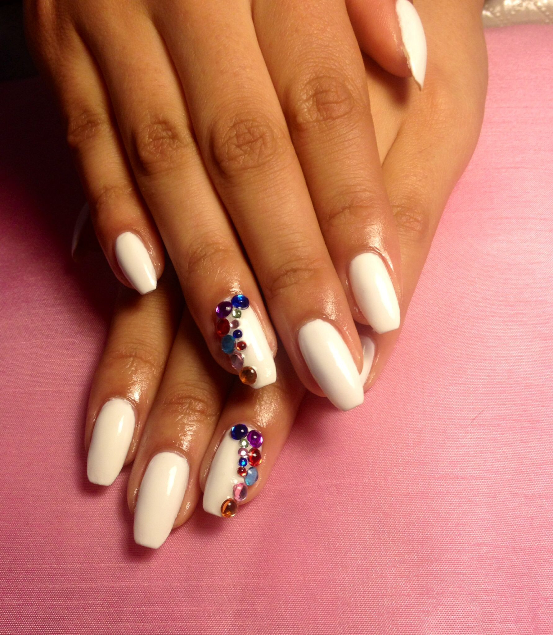 Overlay Nail Designs
 Gel overlay on natural nails white with multicolour