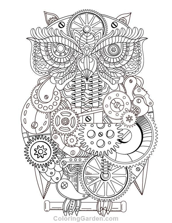 Owl Coloring Book For Adults
 Free printable steampunk owl adult coloring page Download