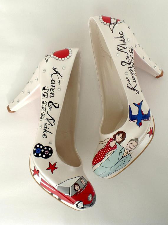 Painted Wedding Shoes
 Custom Wedding Shoes Hand painted Bridal Shoes Vintage