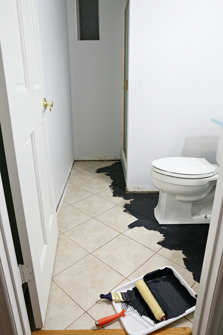 Painting Bathroom Floor Tiles
 DIY Painted Stencil Bathroom Floor The Home Depot Blog