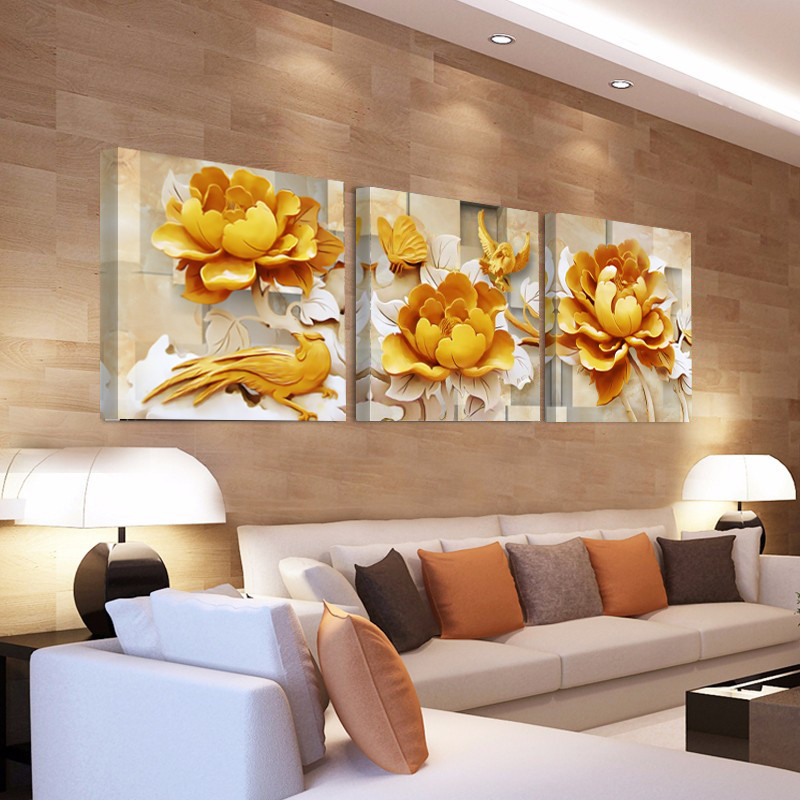 Paintings For Living Room
 Home Decorative Paintings on Canvas 3D Golden Flower