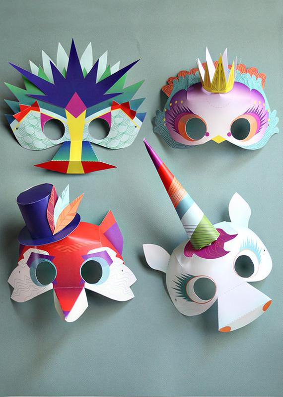 Paper Makes For Kids
 Printable Paper Masks Set of 4 Dragon Unicorn Fox and