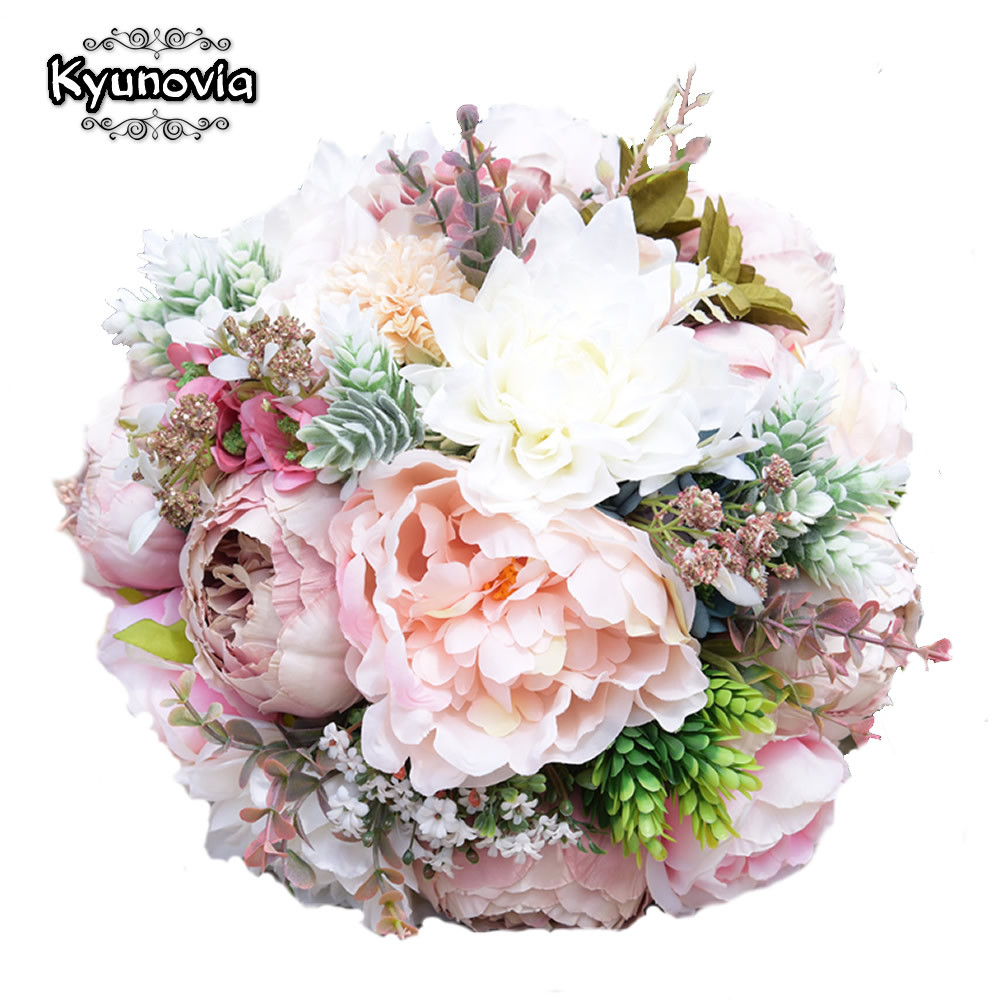 Peonies Wedding Flowers
 Kyunovia Pink Real Touch Flowers Peony Bouquets for