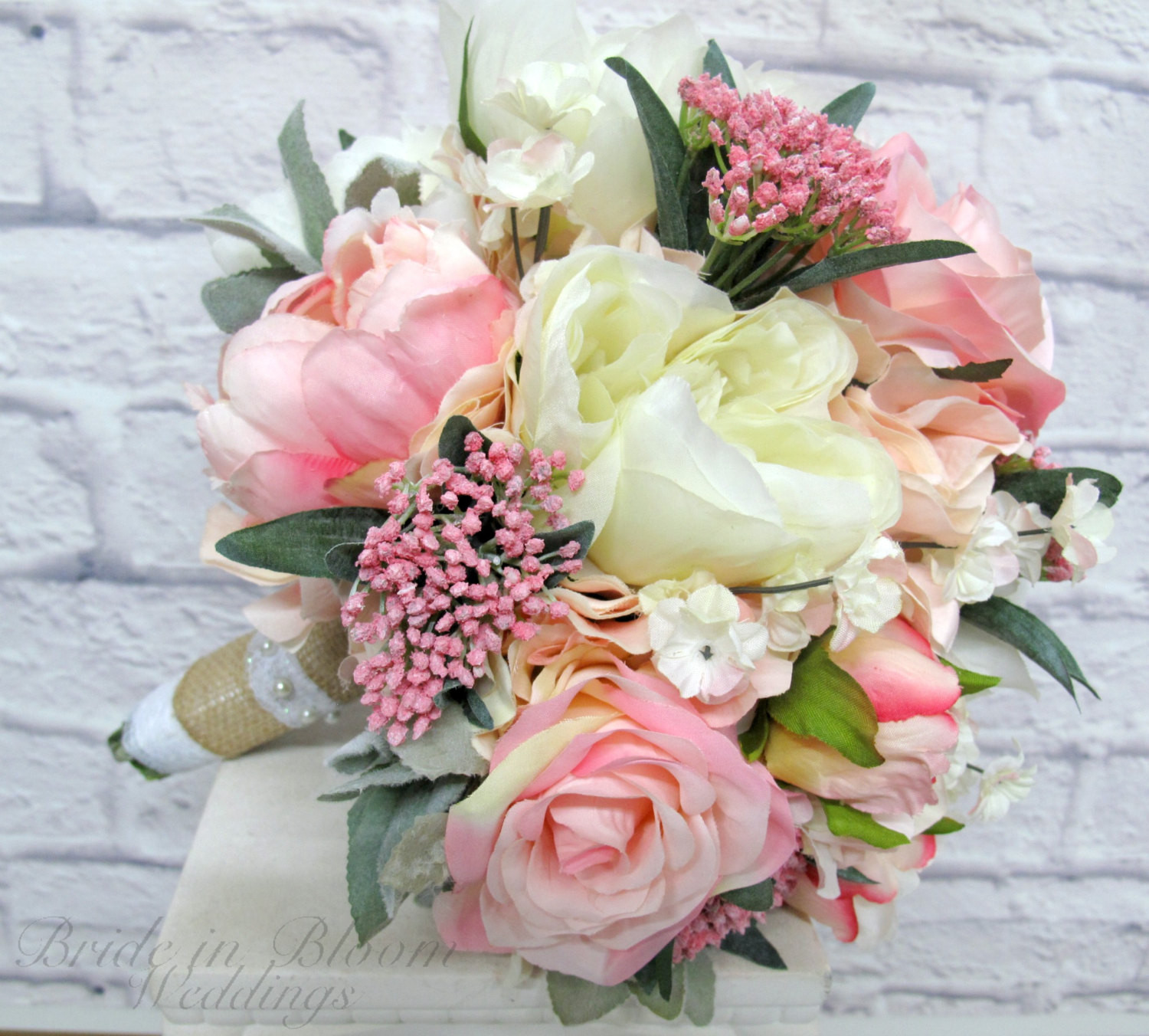 Peonies Wedding Flowers
 Romantic wedding bouquet Pink cream peony rose bridal