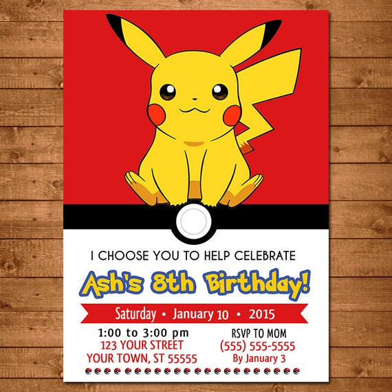 Pikachu Birthday Card
 Pokemon Pikachu Invitation Pokemon Pikachu Invite Pokemon