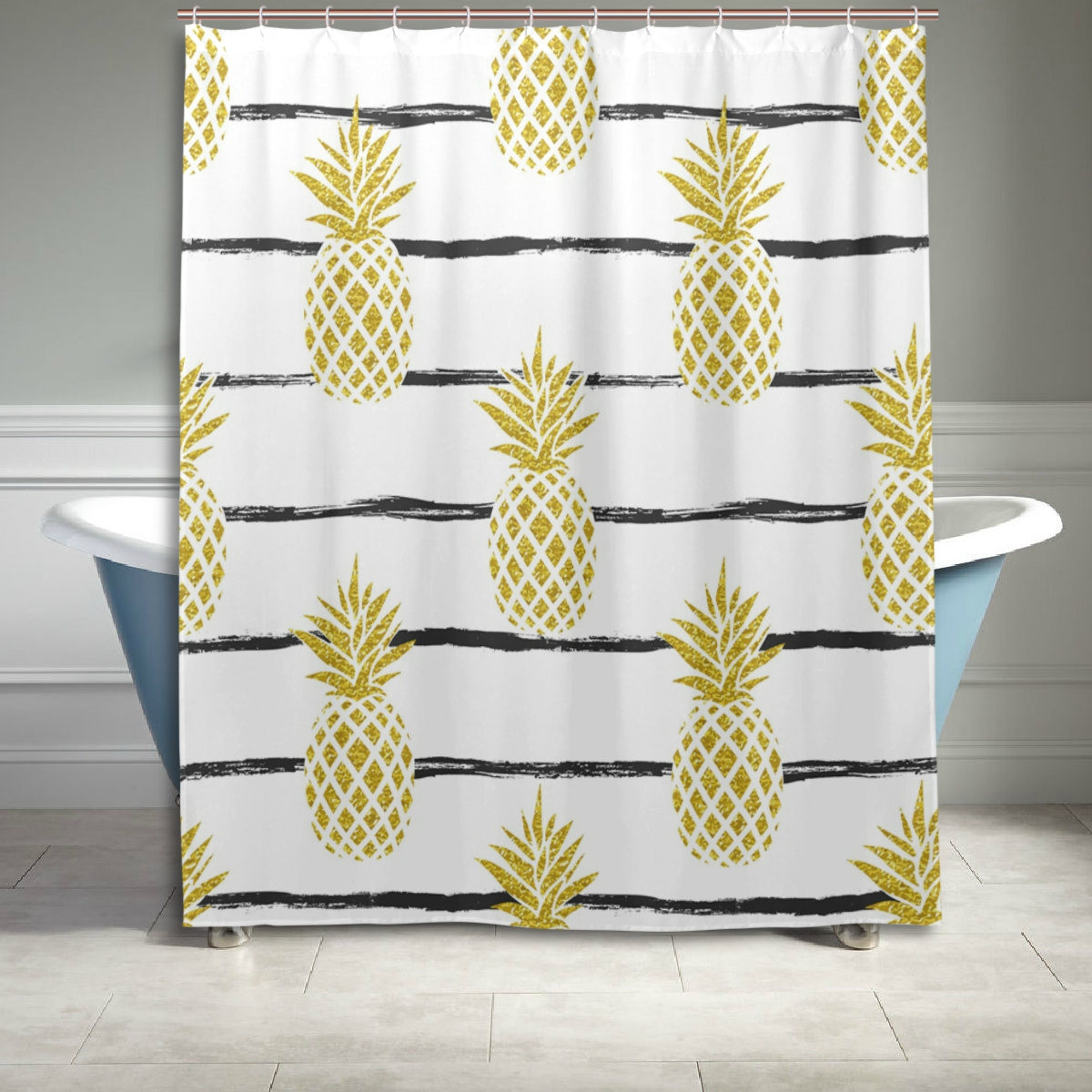 Pineapple Bathroom Decor
 Gold Pineapple Stripe Pattern Shower Curtain Bathroom Decor