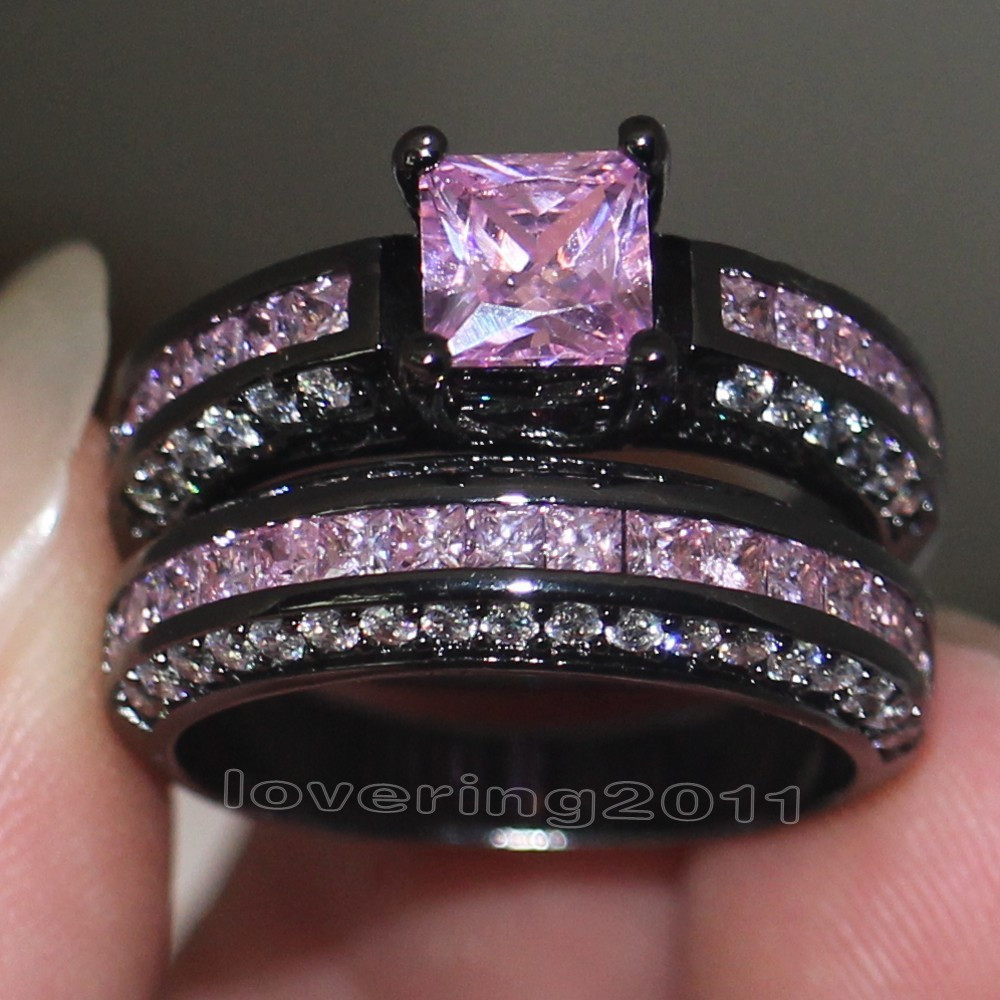 Pink And Black Wedding Ring
 Victoria Wieck Brand Design Pink sapphire Simulated