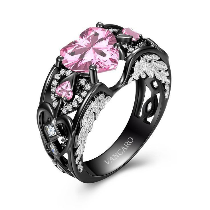 Pink And Black Wedding Ring
 Vancaro Angel Wing Collection Black And Pink Engagement