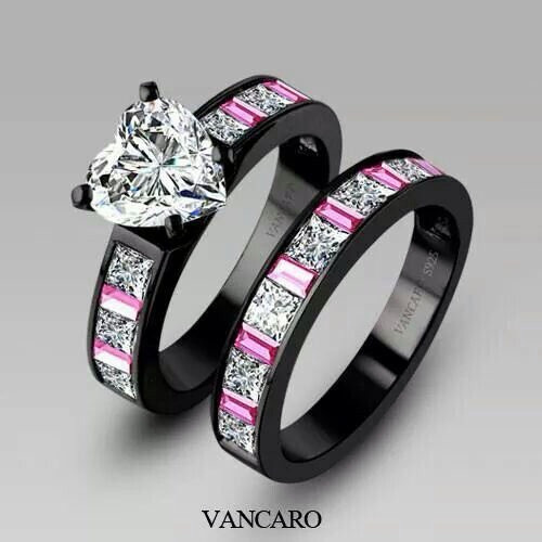 Pink And Black Wedding Ring
 Unique Engagement Rings