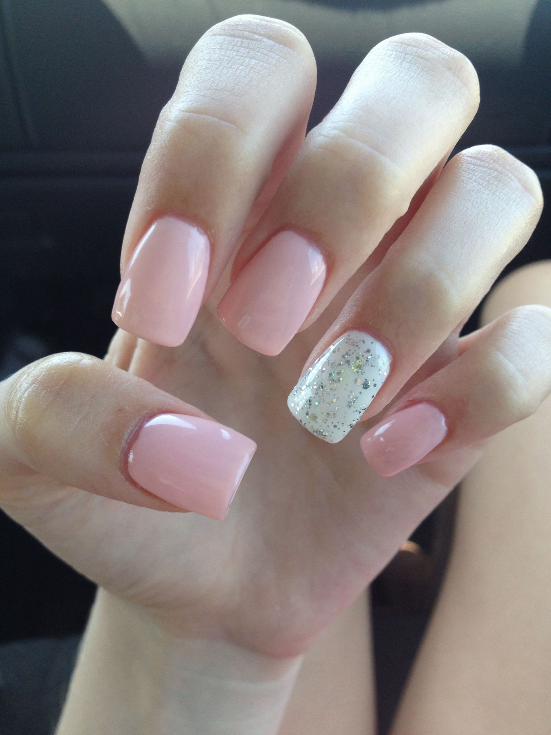Pink And White Glitter Acrylic Nails
 Light pink Acrylic Nails Glitter & white