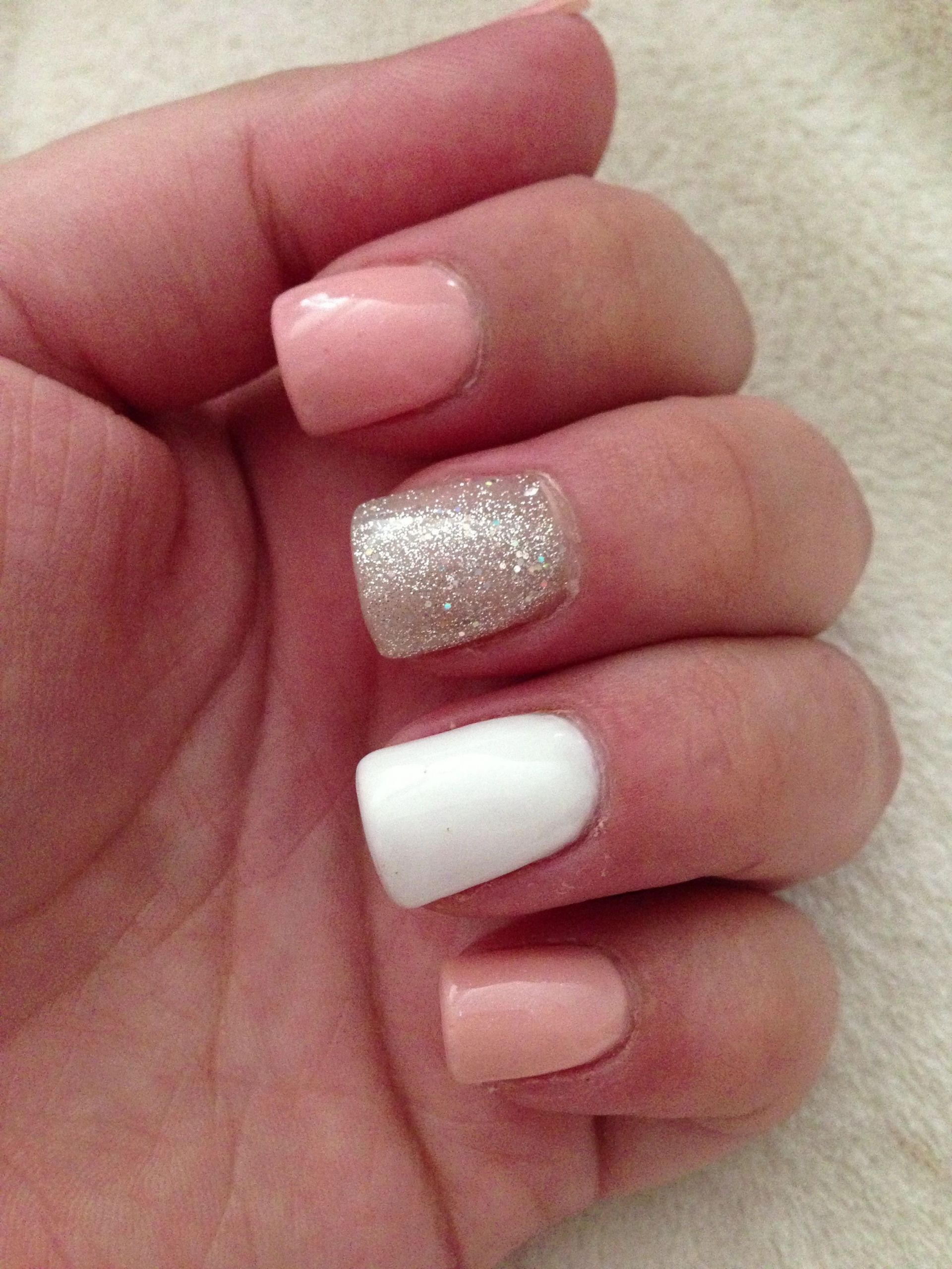 Pink And White Glitter Acrylic Nails
 Pink Glitter and White Acrylic Nails Beauty