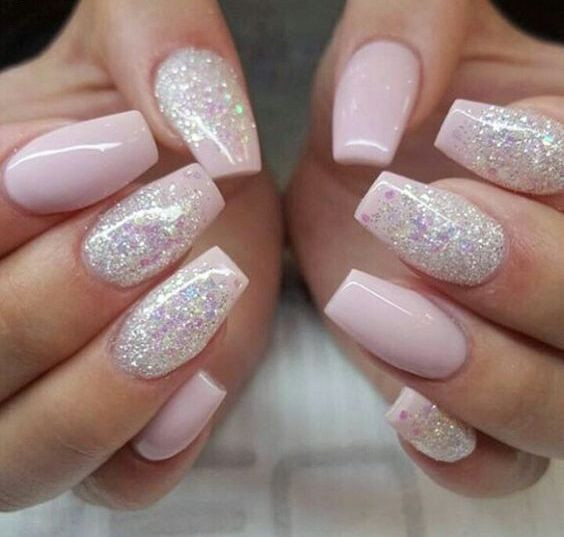 Pink And White Glitter Acrylic Nails
 20 Nail Design And Art Ideas For Coffin Nails Styleoholic