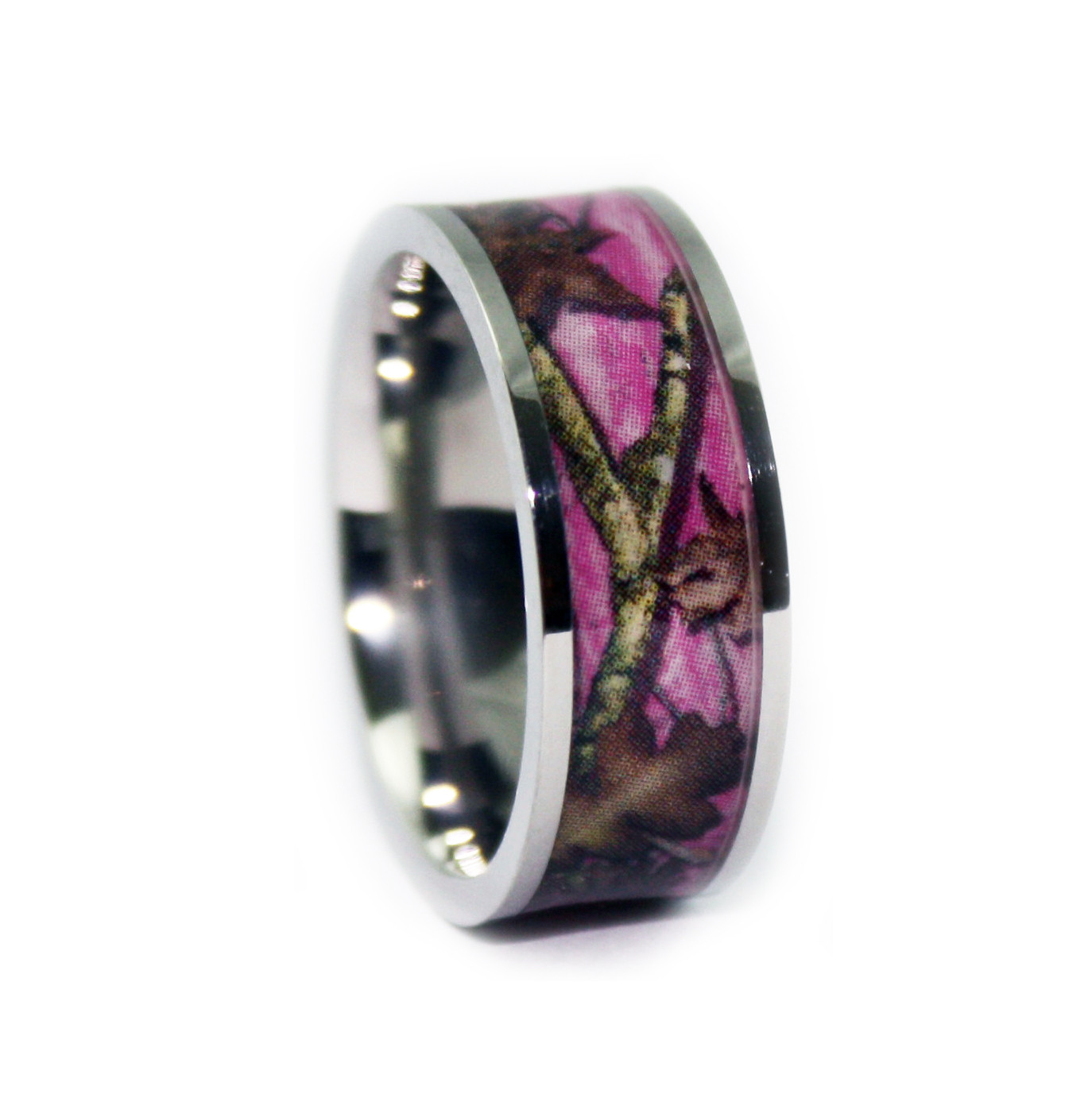Pink Camouflage Wedding Rings
 Pink Camo Wedding Rings Flat Titanium Camouflage Band by