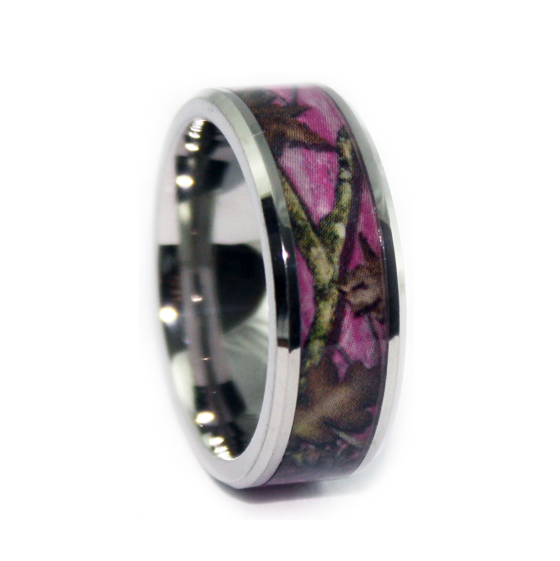 Pink Camouflage Wedding Rings
 Pink Camo Ring Bevel Titanium Camo Rings Hunting Camo
