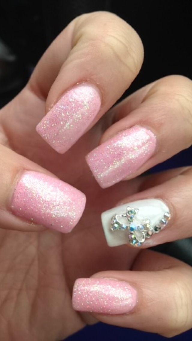 Pink Glitter Acrylic Nails
 Baby pink glitter acrylic nails Counting All Ten
