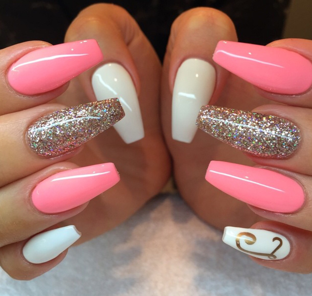Pink Glitter Acrylic Nails
 Top 45 Cute Pink and White Acrylic Nails