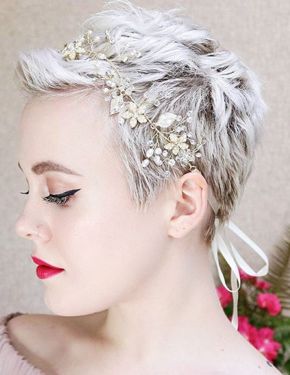 Pixie Cut Wedding Hair
 Headband with a pixie in 2019