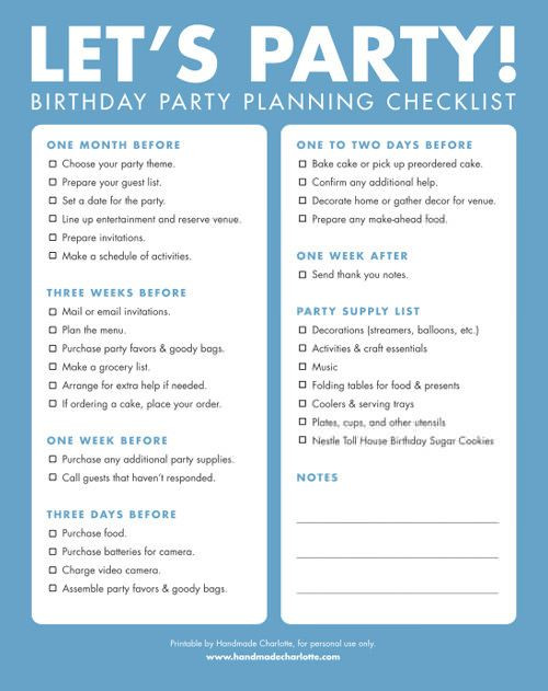 Plan A Birthday Party
 DIY Printable Birthday Party Checklist