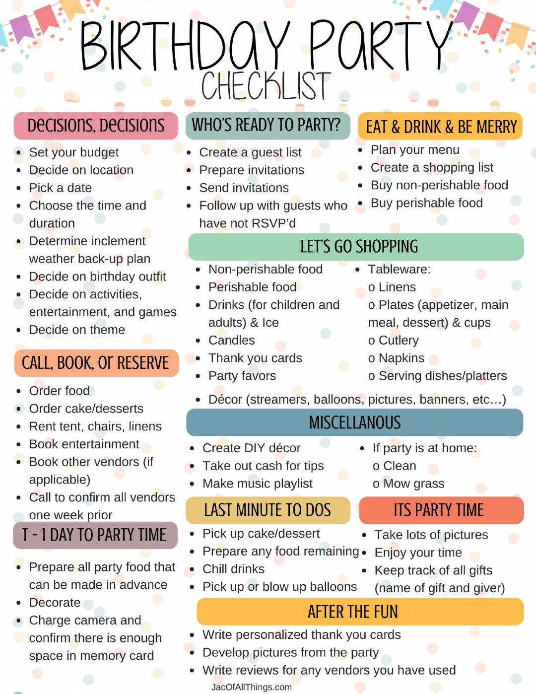 Plan A Birthday Party
 Birthday Party Checklist PARTY IDEAS