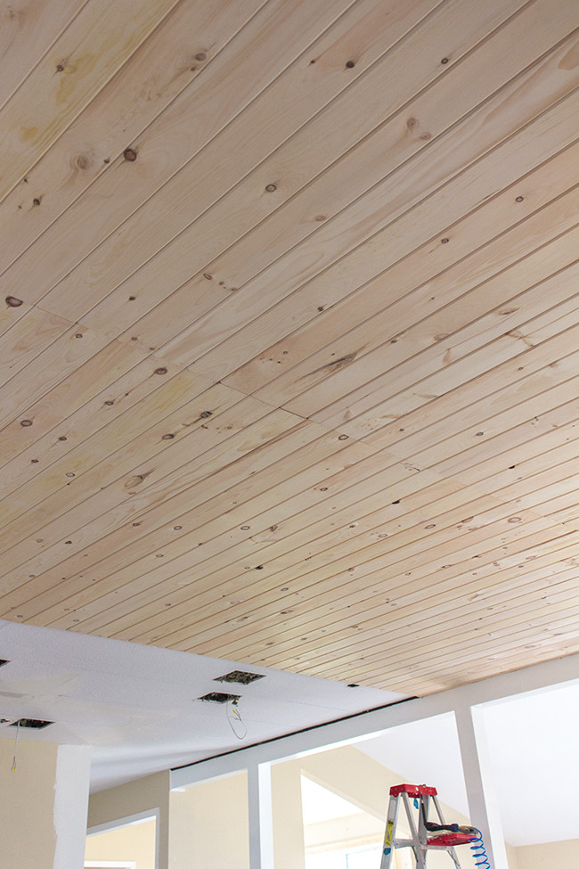 Plank Ceiling DIY
 Kitchen Chronicles DIY Tongue and Groove Plank Ceiling