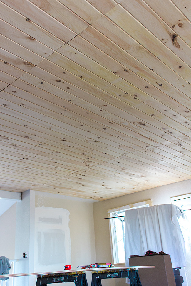 Plank Ceiling DIY
 Kitchen Chronicles DIY Tongue and Groove Plank Ceiling