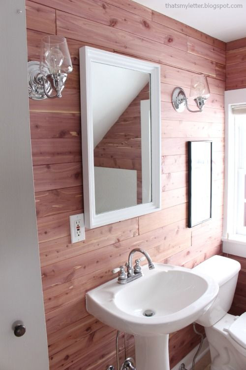 Plank Wall Bathroom
 Cedar Plank walls DIY … in 2019