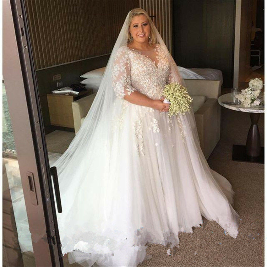 Plus Size Dresses For Wedding
 Plus Size Wedding Dress Applique Tulle Bridal Gown Custom