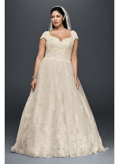 Plus Size Vintage Wedding Gowns
 Cap Sleeve Lace Plus Size Ball Gown Wedding Dress