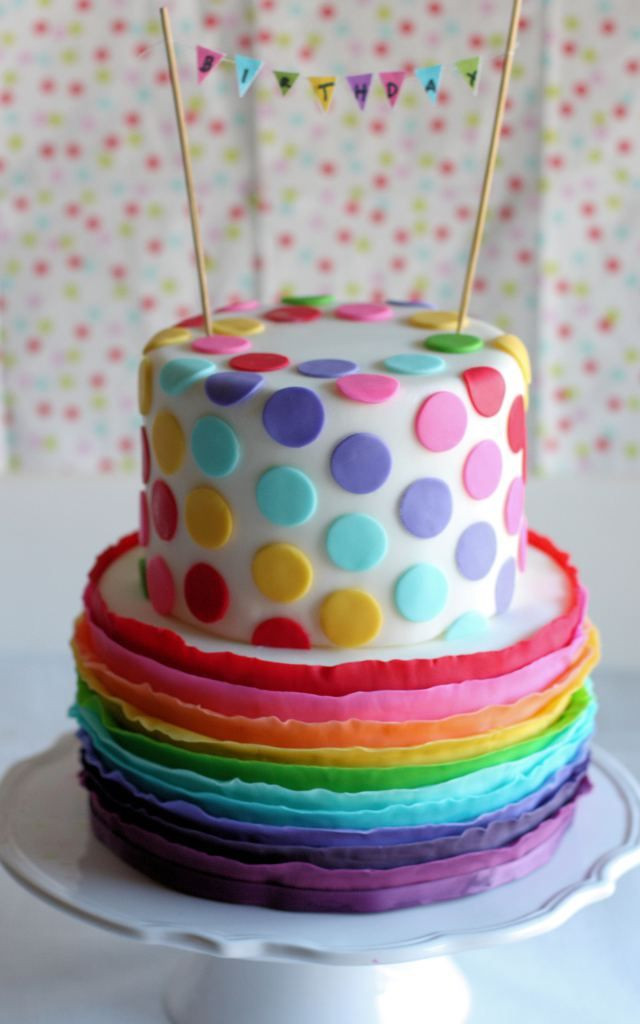 Polka Dot Birthday Cake
 Rainbow ruffle polka dot cake