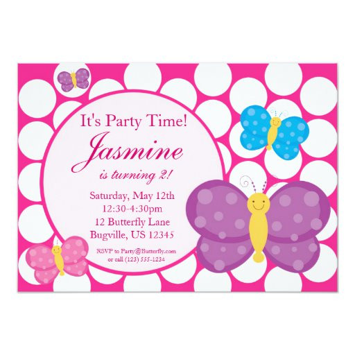 Polka Dot Birthday Invitations
 Pink Polka Dot Butterfly Birthday Party Invitation