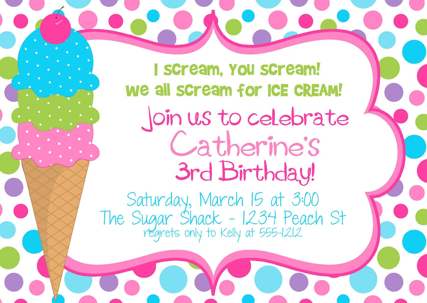 Polka Dot Birthday Invitations
 Polka Dot Ice Cream Cone Birthday Party by BurleyGirlDesigns