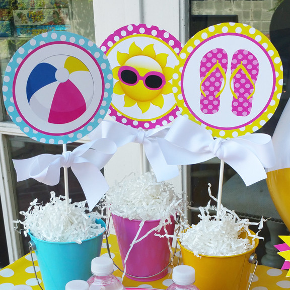 Pool Party Centerpieces Ideas
 Splash Pool Party Centerpiece Toppers by That Party Chick