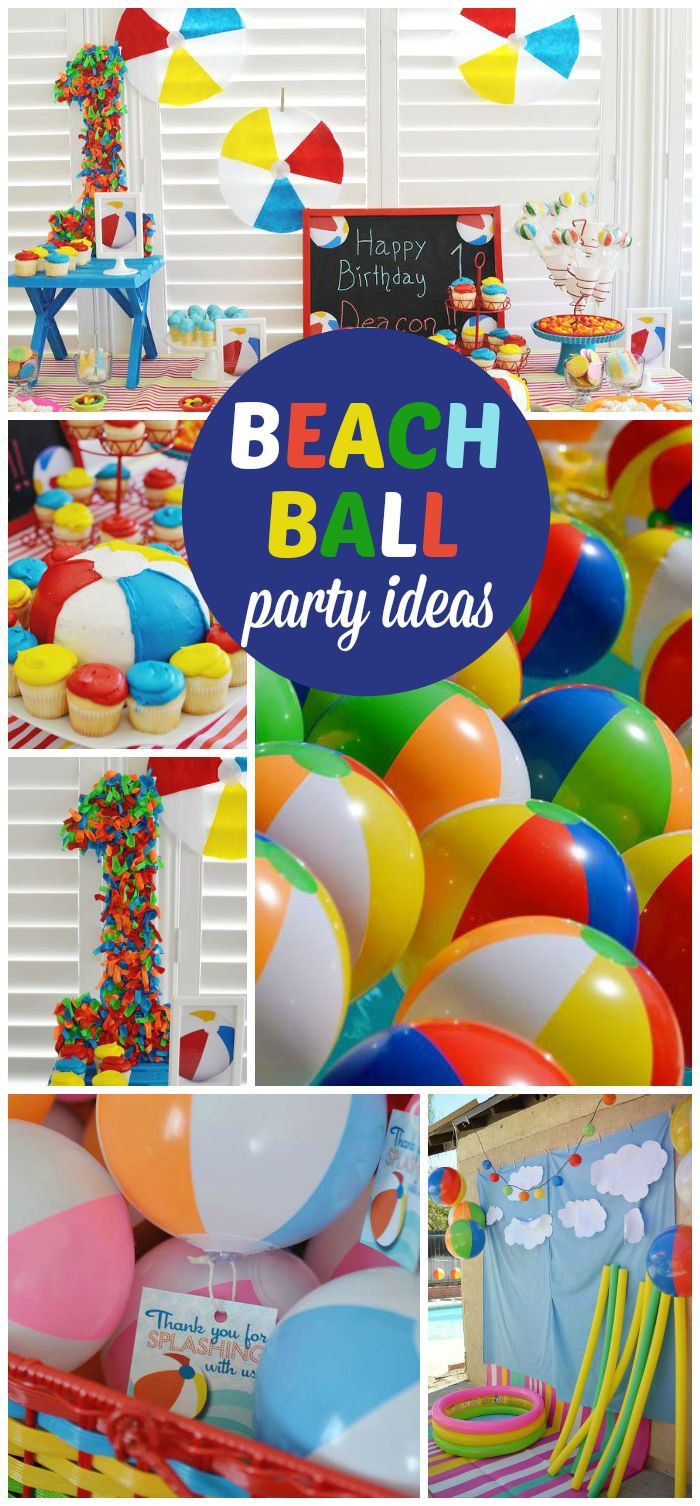 Pool Party Ideas For Boys
 A colorful beach ball first boy birthday party with fun