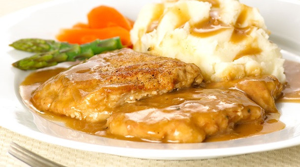 Pork Cutlets With Gravy
 Pork Cutlets with Pan Gravy and Garlic Mashed Potatoes