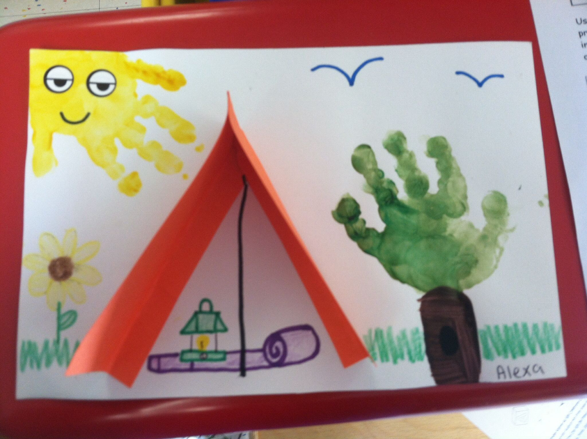 Preschool Camping Art Projects
 Camping scene Handprint tree & sun Add a photo for a great