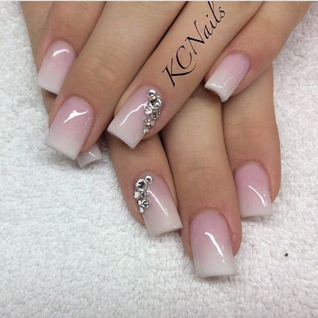 Pretty Fake Nails
 Beautiful pink to white fade acrylic nails Love the