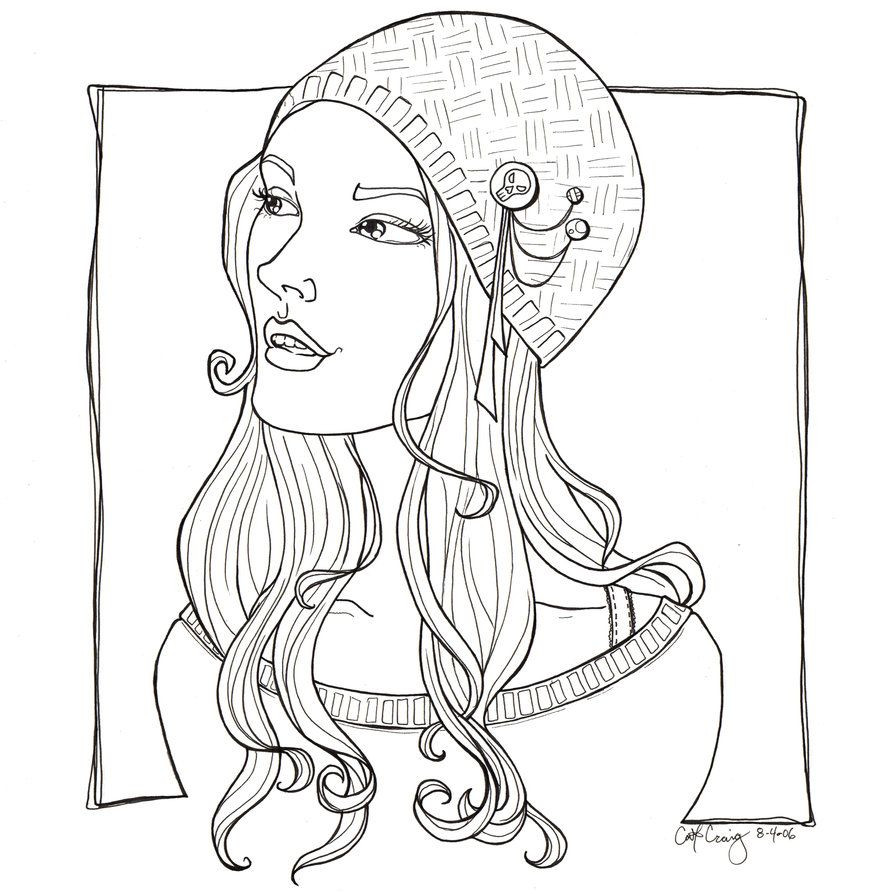Pretty Girls Coloring Pages
 Pretty girl funky hat lineart by catzilla