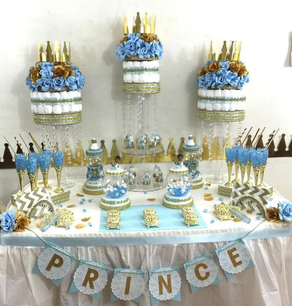 Prince Baby Shower Decoration Ideas
 Little Prince Baby Shower Candy Buffet Diaper Cake Centerpiece