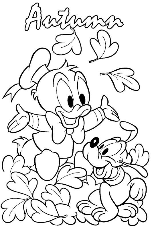 Printable Coloring Pages For Kids Fall
 Donald And Pluto Playing In The Fall Season Coloring Pages