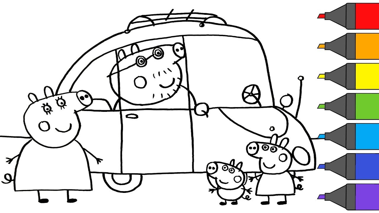 Printable Peppa Pig Coloring Pages
 Peppa Pig George Mummy Pig & Daddy Pig ride a car