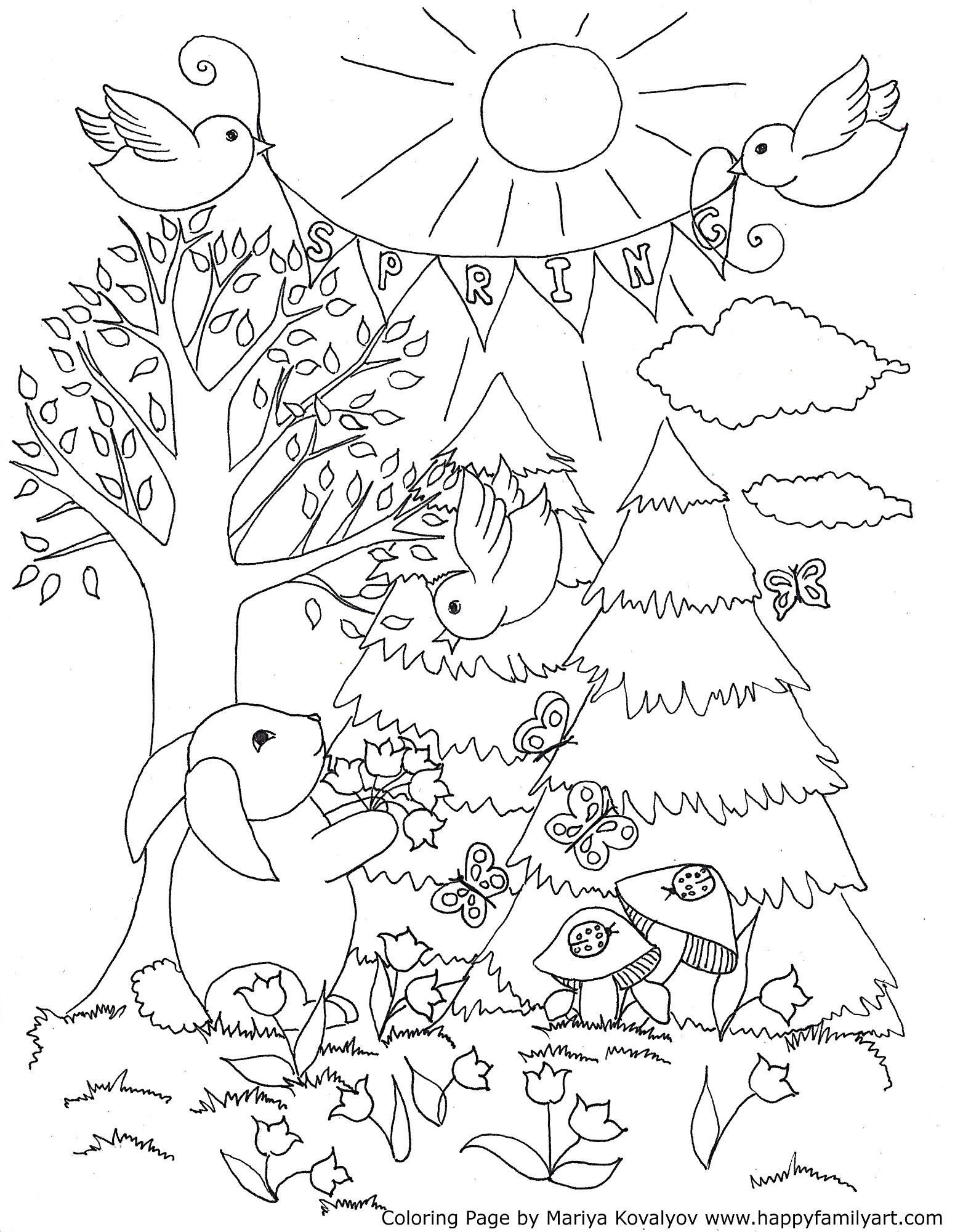 Printable Spring Coloring Pages
 Happy Family Art original and fun coloring pages
