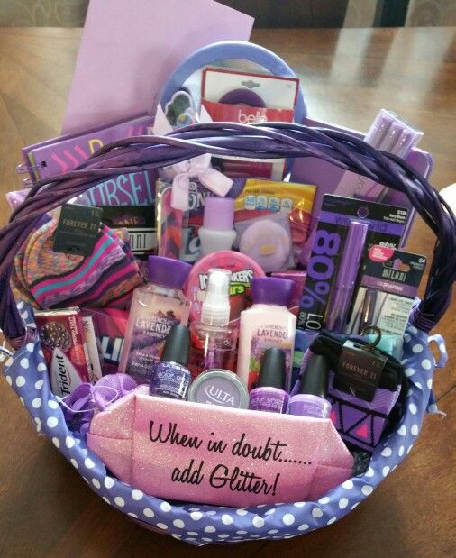 Purple Gift Basket Ideas
 Sweet 16 all purple basket Gift ideas