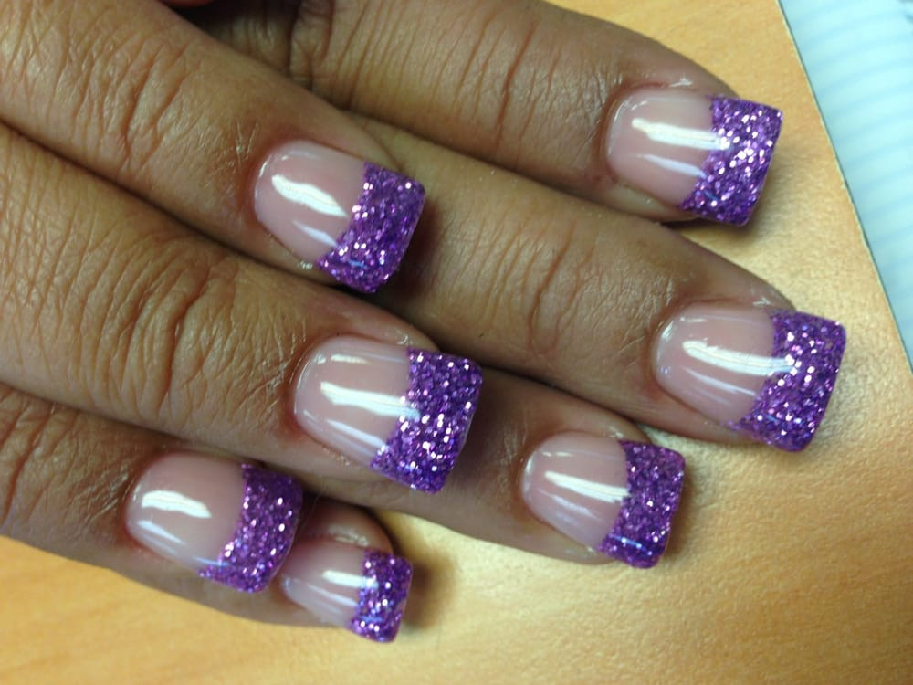 Purple Glitter Acrylic Nails
 Acrylic nails with purple glitter tip by Lee Yelp