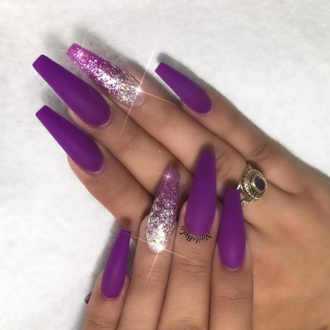 Purple Glitter Acrylic Nails
 Pin by Najaah Fulwood on C L A W Z