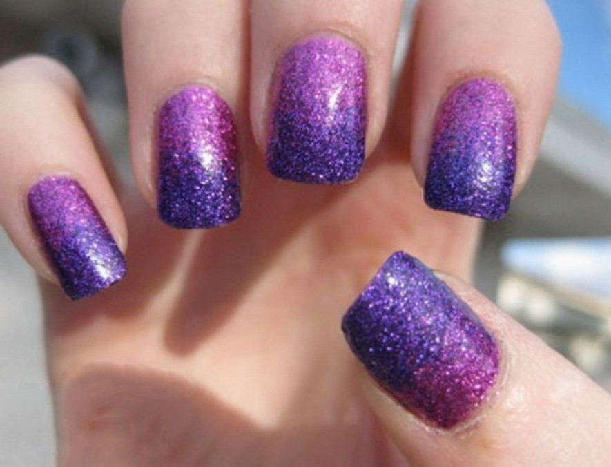 Purple Glitter Acrylic Nails
 Glitter Nails