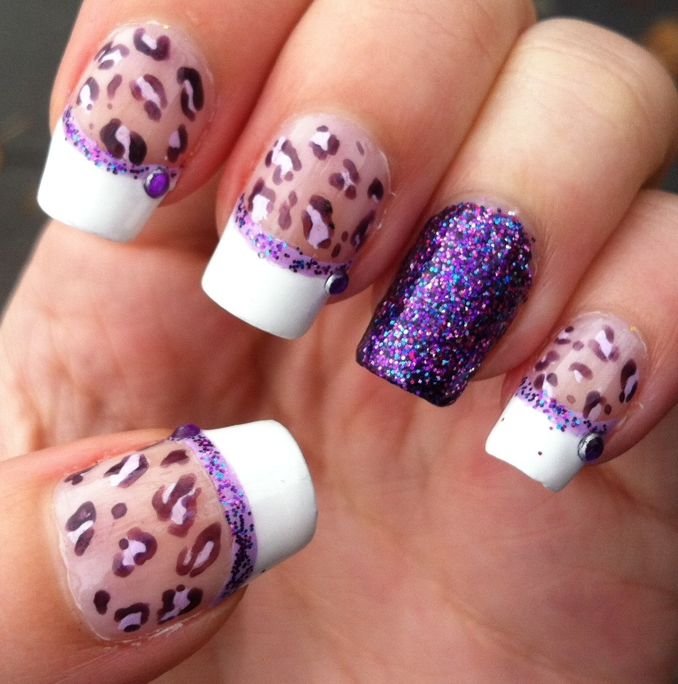 Purple Glitter Acrylic Nails
 Nerdy nails Purple Leopard with Glitter