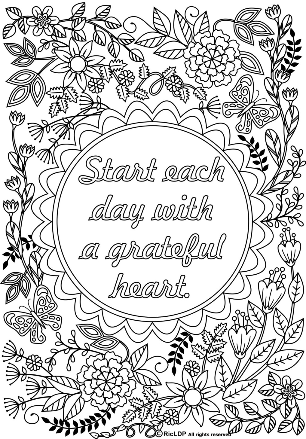 Quotes Coloring Pages For Adults
 Start Each Day with a Grateful Heart Adult Coloring